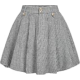 MakeMeChic Women's Houndstooth Plaid Pleated Mini Skirt A Line Y2K Preppy Skirts