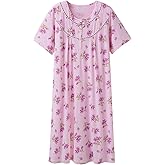 Keyocean Women Nightgowns, Soft Comfy Lightweight 100% Cotton Short Sleeves Comfy Ladies Nightdress