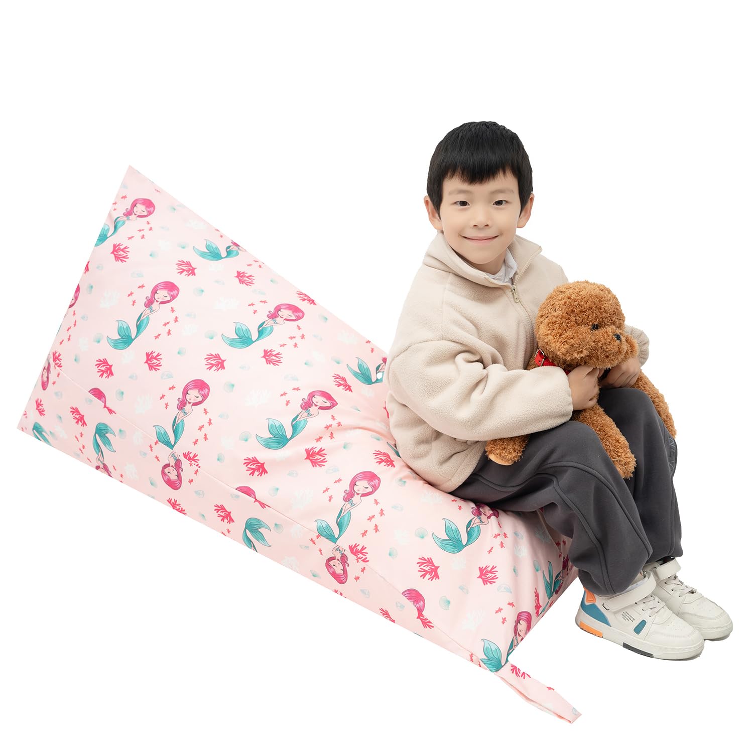 Kids Bean Bag Cover Only, Stuffed Animal Bean Bag Storage, Large Bean Bag Chair for Teens, 132cm * 79cm Beanbag Chair Cover Without Filling, Inflatable Soft Toy Storage, Mermaid