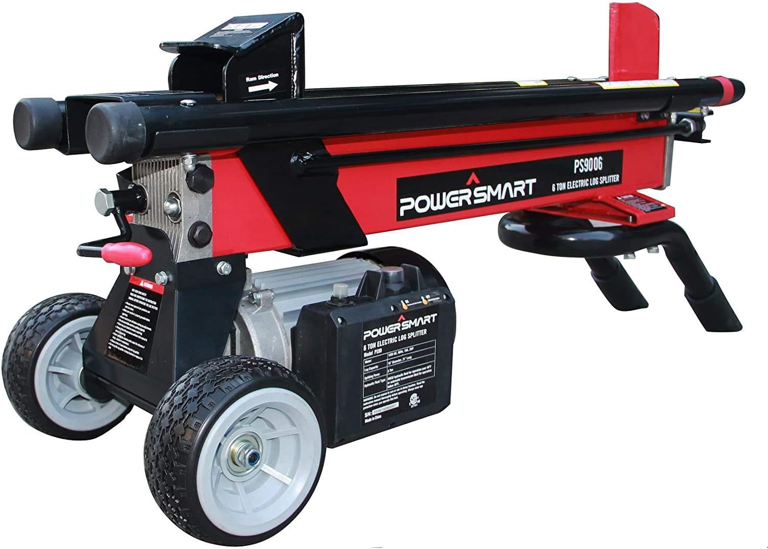 PowerSmart 6Ton 15 Amp Electric Log Splitter, Standard Size, Red