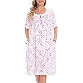 COSUNIONY Cotton Nightgowns for Women Soft Sleep Dress Ladies Short Sleeve Sleepwear with Pockets