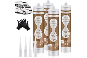 Dongxw Self Leveling RV Roof Sealant White, 4 Pack Camper Roof Sealant, Lap Sealants for RVs Roofs, Waterproof Flexible RVs Sealants and Caulk for Trailer, Maintenance, Repair