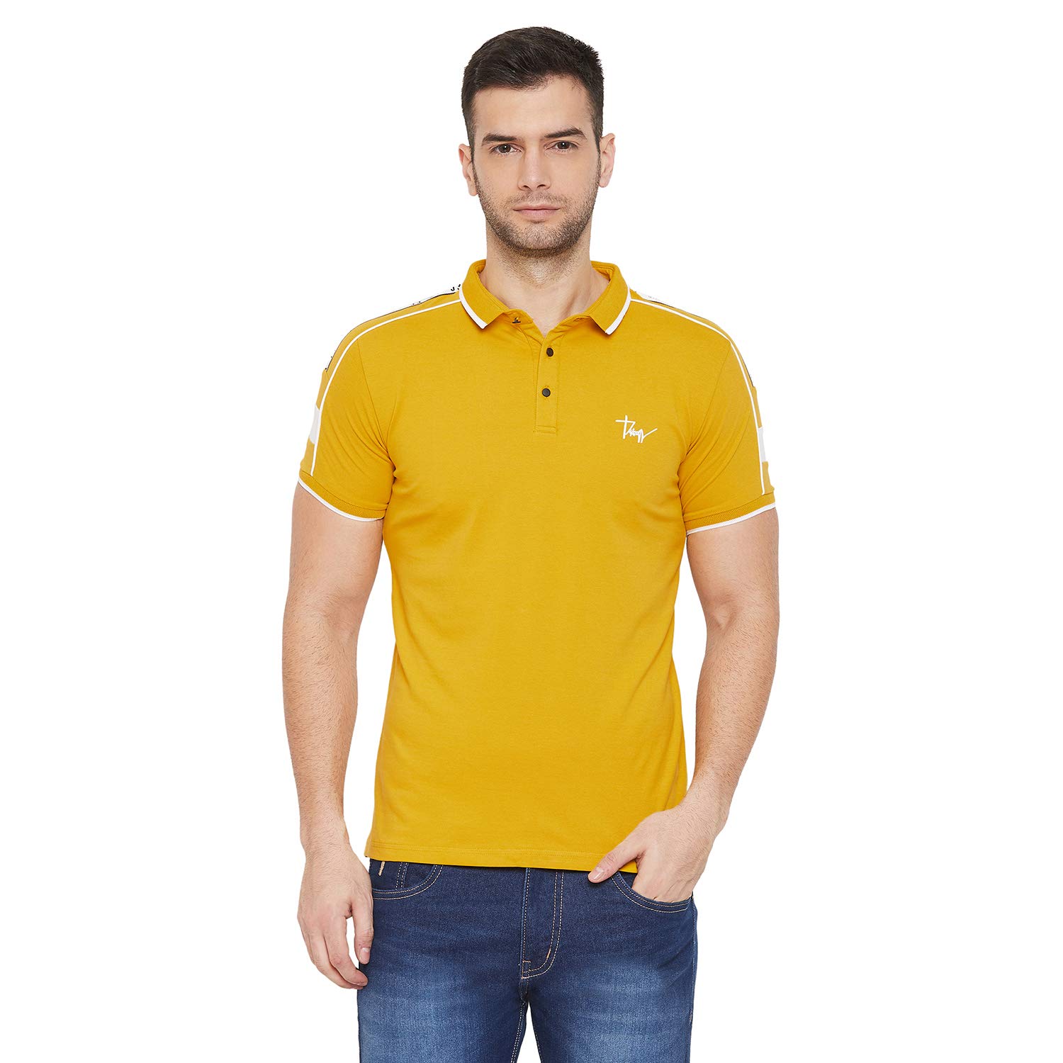Download Buy Qubic Men Solid Shoulder Tape Polo Tshirt Mustard at Amazon.in