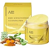 ANAI RUI Turmeric Kojic Acid Exfoliating Cleansing Pads, Deep Cleansing Brightening Pads, Exfoliating Scrub Pad for Face and Body, Acne Treatment, Skin Tone Evening,50 PCS