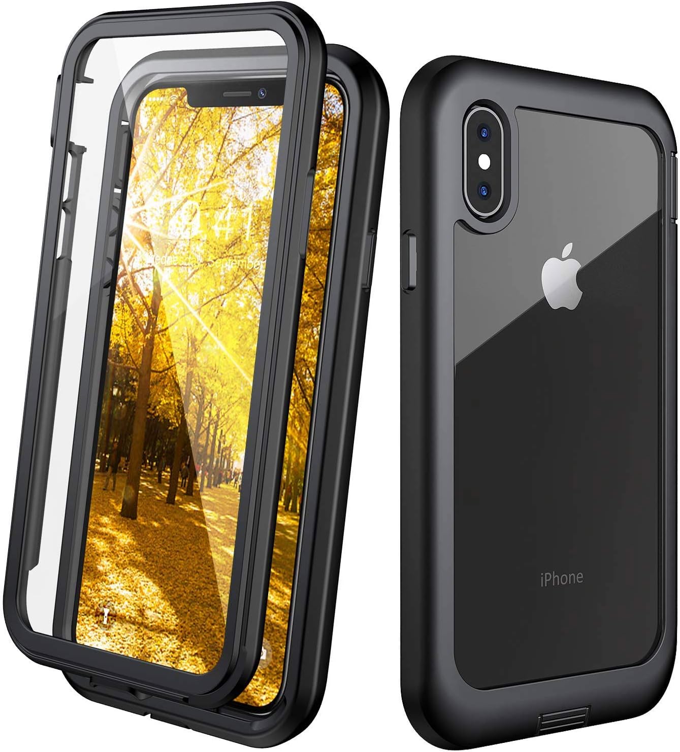 Cozosun iPhone X Case/iPhone Xs Case, Built-in Screen Protector Real 360° Full Body Protection Heavy Duty Shockproof Rugged Cover Skin for iPhone X/Xs 5.8inch (Black+Clear)