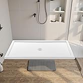 VEVOR Shower Pan, 60″ L x 36″ W Single Threshold Shower Base, Rectangle Acrylic & PVC Showering Base in White, Slip-Resistant