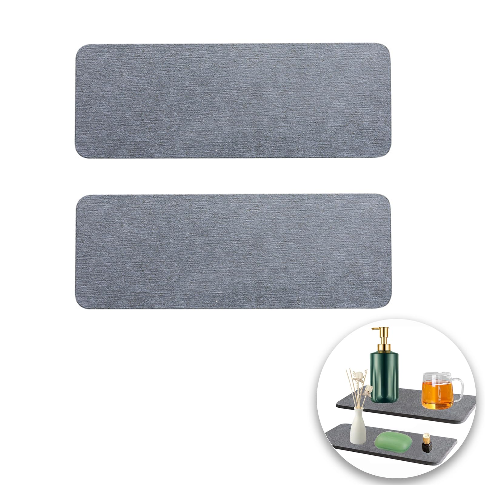XIONGXIAOZHI Diatomite Tray, Water-Absorbent Diatomite Coasters, Grey, Rectangular, 22x22cm, 2-Pack