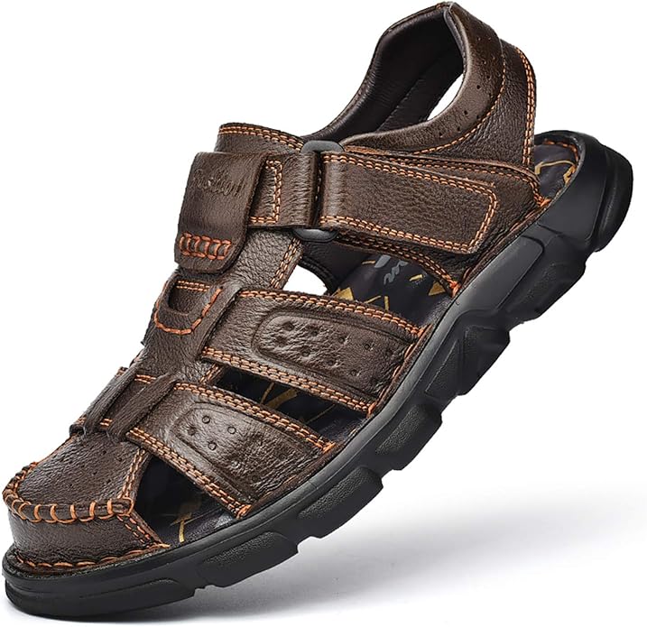 Feichi Men's Sport Sandals Closed Toe Outdoor Handmade