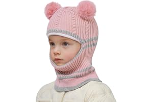 CLOTHCLOSE Kids Winter Hat Scarf, Toddler Scarf Hat for Girls with Pom Knit Neck Warmer Gaiter Mittens Fleece Lined Set for Kids