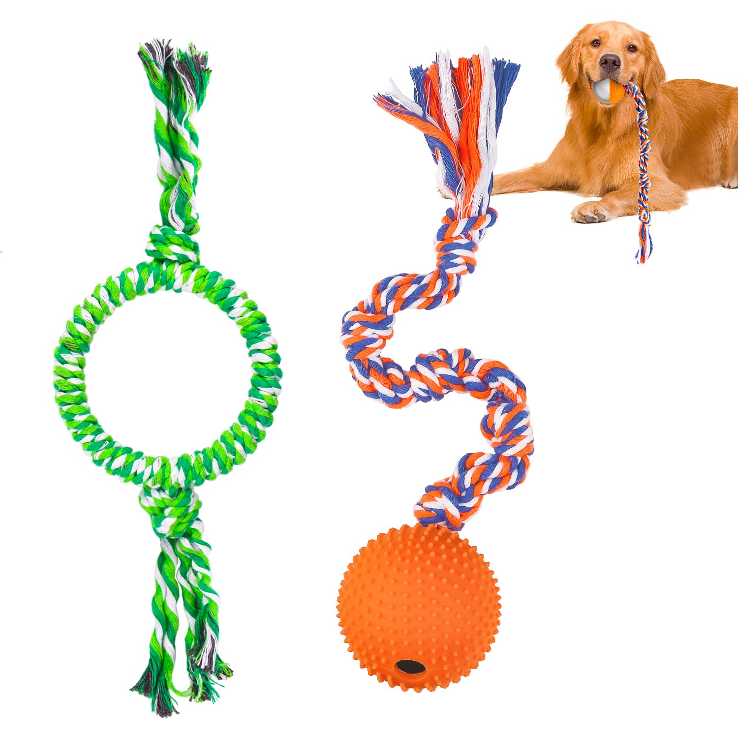 Tyasoleil Dog Ball Toys with Rope, Tug of War Dog Toy, Rubber Chew Toy, Dog Rope Toys - Training Ring Outdoor Doy Toys, Interactive Dog Toys for Boredom and Stimulating