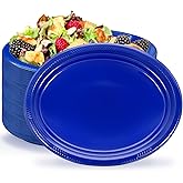 BONSINY Blue Plates Disposable Heavy Duty 12" x 10" - Oval Blue Plastic Plates for Party Birthday Picnic Easter Graduation Party (50 Count)
