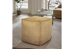 Louis Donné 17 Strip Unstuffed Pouf Ottoman Cover Square Space-Saving Organizer Footrest Cover Indoor & Outdoor Reading Room Kid Pets Girls Super Soft Cotton Fabric Yellow (Only Cover)