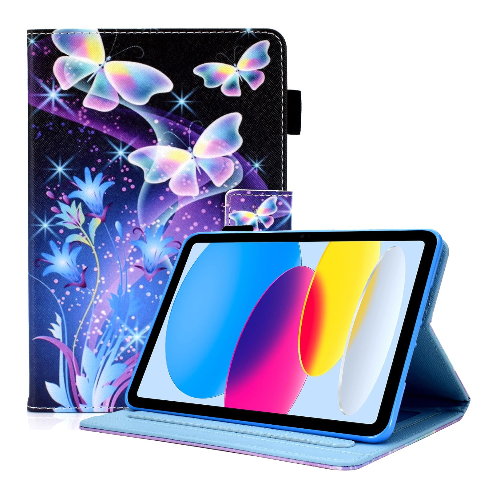AUSMIX Case for iPad 10th Generation Case 2022, Premium PU Leather Stand Smart Cover for iPad 10th Gen 10.9 inch 2022, Auto Wake/Sleep Smart Shell with Pencil Holder,Dream Butterfly