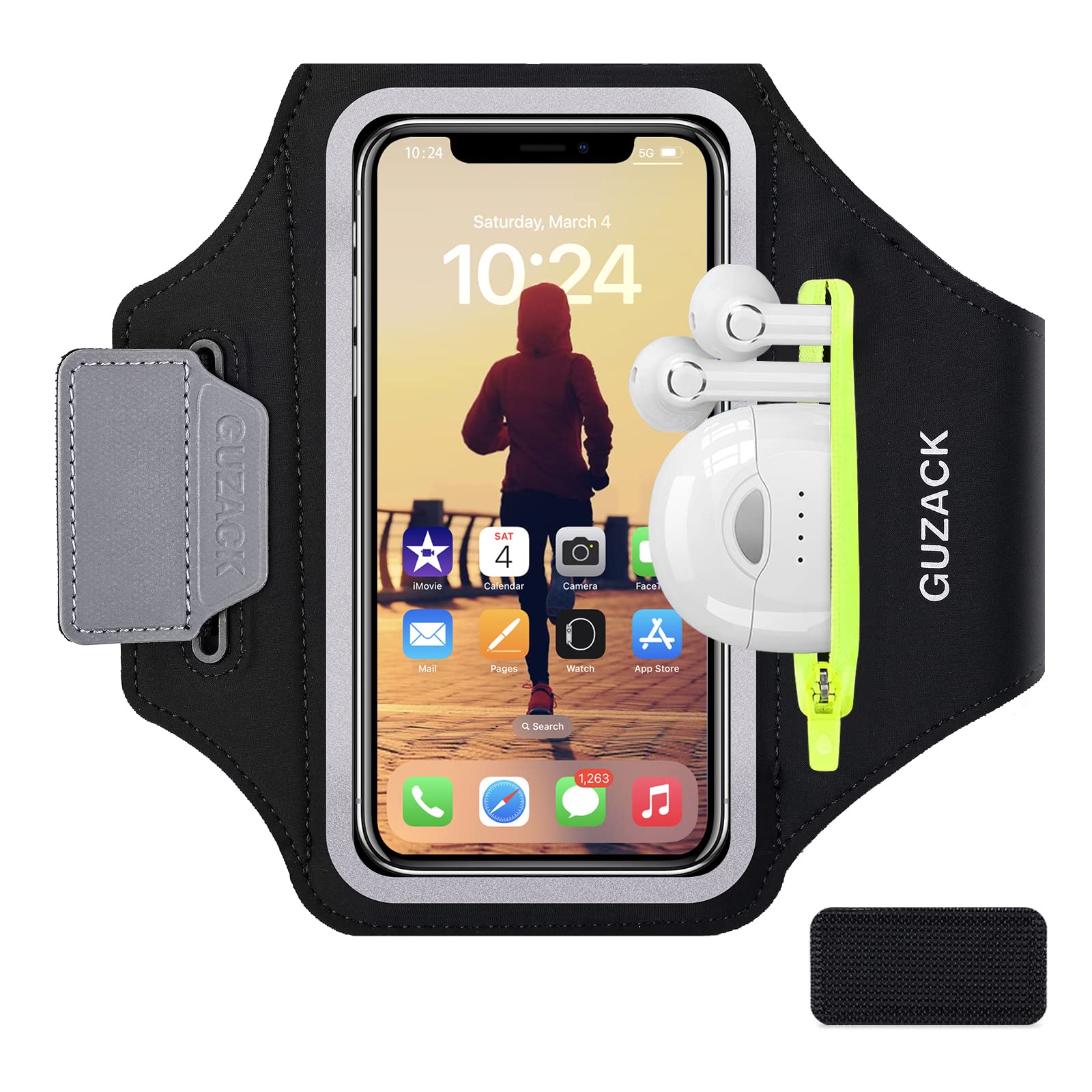 Phone Holder for Running Arm Strap with Earphones Pouch, Running Armband Case for iPhone 16/15/14/13/12/11 Pro Max/XR/XS/X, Galaxy S21/S20/S10/S9/S8, Universal Cell Phone Arm Holder Jogging