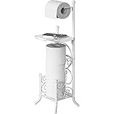 Simple Houseware English Style Bathroom Toilet Tissue Roll Holder Stand with Shelf, Marbled White