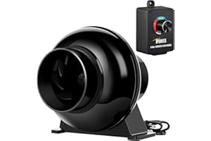 iPower 4 Inch 195 CFM Inline Duct Ventilation Fan Air Circulation Vent Blower with Variable Speed Controller for Grow Tent, Greenhouse, Kitchen, Basement, Black