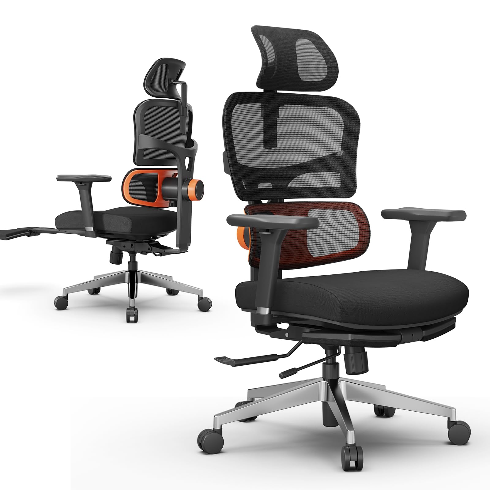 Newtral NT002 Bürostuhl Ergonomisch mit Fußstütze, Ergonomischer Schreibtischstuhl 150kg, Ergonomic Office Chair PC Stuhl mit Verstellbare Kopfstütze Armlehne (NT002 mit Fußstütze, Schwarz)