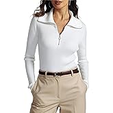 Prettywear Women's Quarter Zip Pullover Sweaters 2024 Long Sleeve Collared Slim Fit Ribbed Knit Business Casual Fall Top