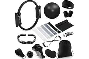 NIRAVEL 18 Pcs Pilates Ring Set for Full-Body Workout Equipment for Home, Pilates Ball, Resistance Bands, Sliding Disks, Yoga