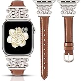 Newlibery Leather Band for Women Slim Dressy Bands Compatible with Apple Watch 38mm 40mm 41mm 42mm 44mm 45mm 49mm, Designer Interlock Buckle Strap for iWatch Series 10/9/8/7/6/5/4/3/2/1/SE/Ultra