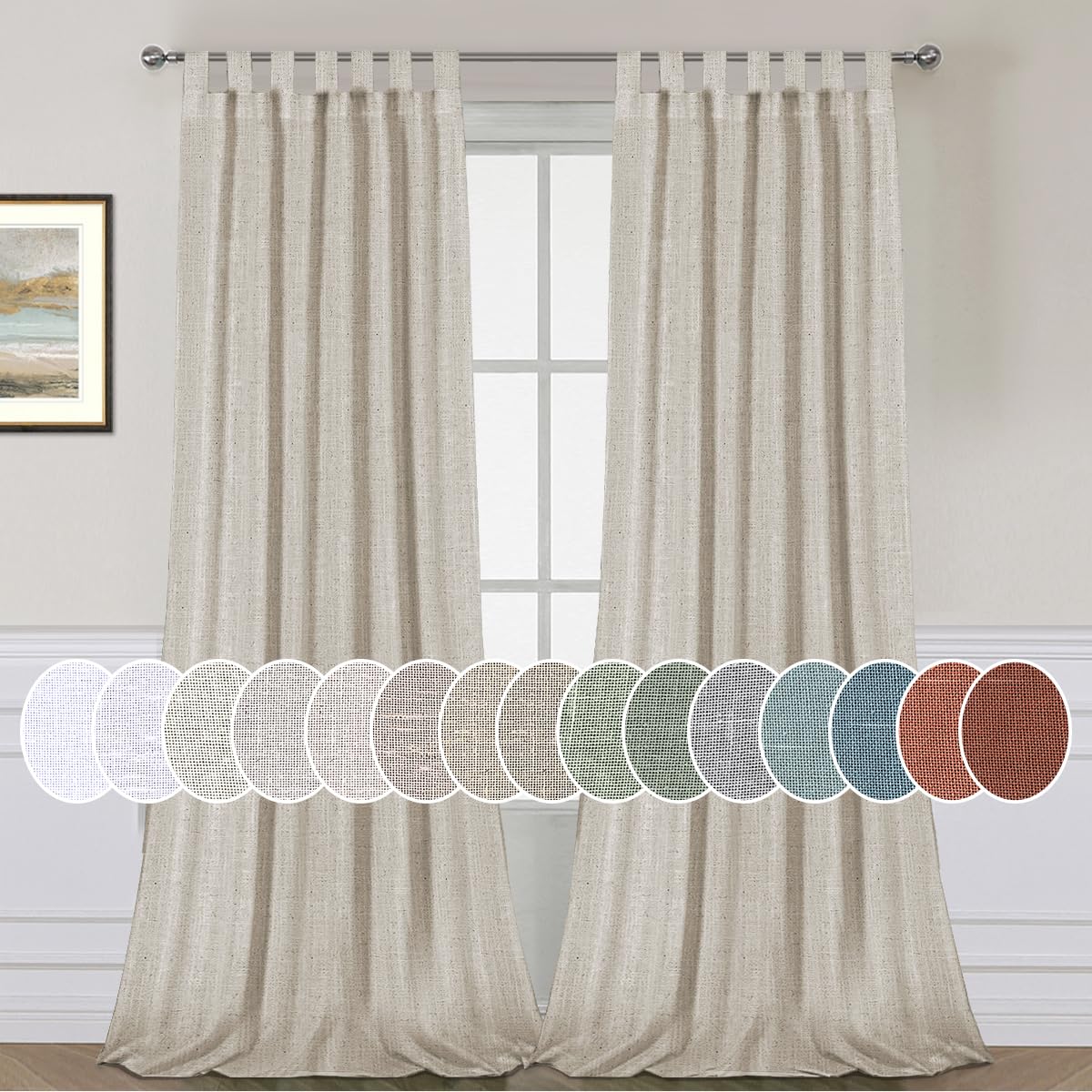 Photo 1 of Living Room Linen Curtains Home Decorative Tab Top Curtains Privacy Added Energy Saving Light Filtering Window Treatments Draperies for Bedroom