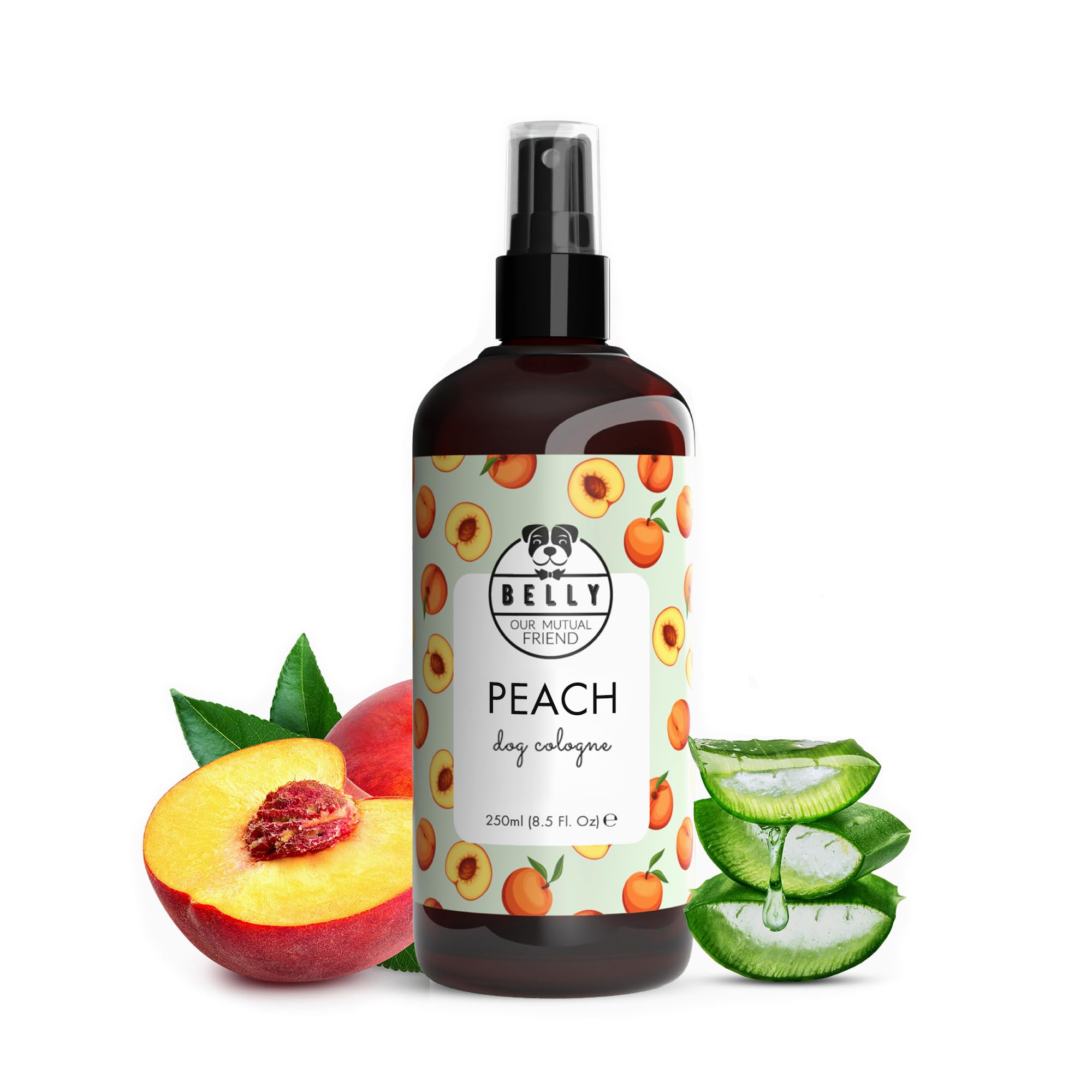 Belly Natural Dog Perfume & Deodorant Spray, Long-Lasting Dog Smell Eliminator - Freshens Coat, Neutralizes Odors, Vegan Formula for Daily Use, 250ml (Peach Blossom)