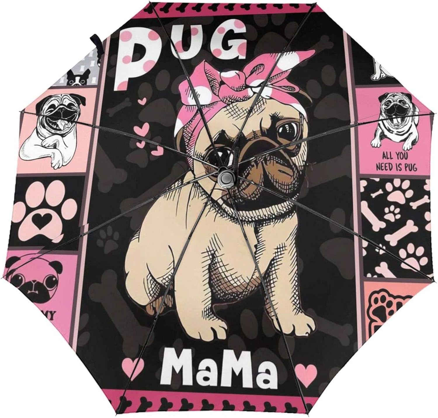 Umbrella Windproof Portable Pug Dog Collection Umbrella