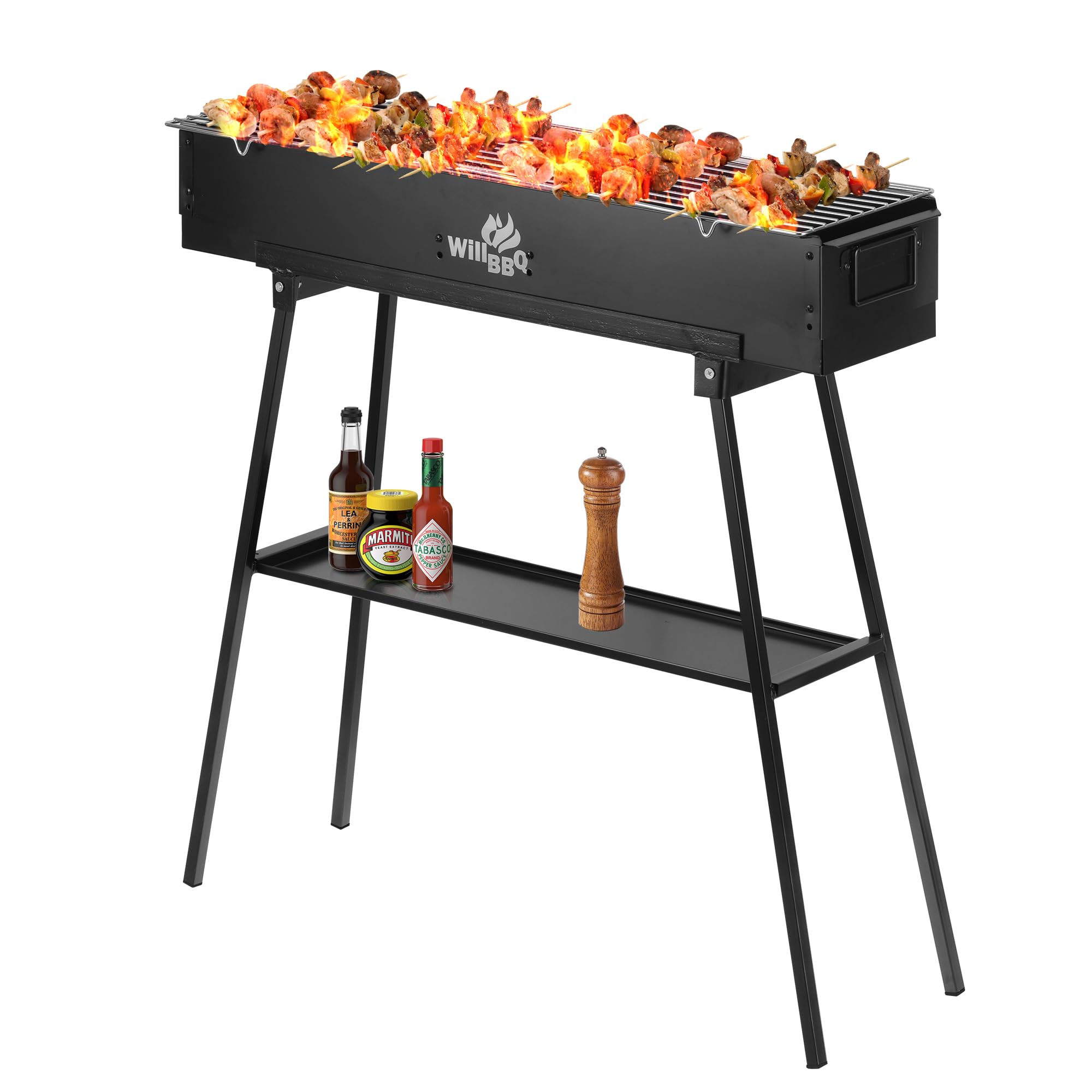 Photo 1 of (PARTIAL SET) WILLBBQ Charcoal Grills Commercial Quality Portable Multiple Size Hibachi BBQ Lamb Skewer Folded Camping Barbecue Grill for Backyard Party Picnic Travel Outdoor Cooking Use(31.6x7.1x5.1 inch),BLACK