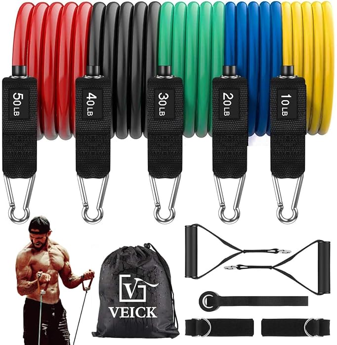 Image 1 - VEICK Resistance Bands Set,Workout Bands,Exercise Bands,5 Tube Fitness Bands with Door Anchor,Handles,Portable Bag,Legs Ankle Straps for Musle Training, Physical Therapy, Shape Body,Home Workouts