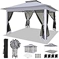 COBIZI 12x12 Pop up Gazebo on Clearance with Mosquito Netting,carpas para Patio Deals,Outdoor Canopy Tent with Portable Carrying Bag, Patio Gazebo for Garden Backyard, Lawn & Beach,Grey