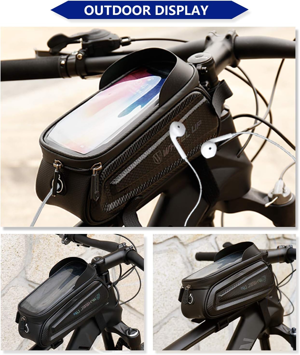 KMM - Bike Bicycle Phone Mount Bags, Waterproof Bike Front Tube Handlebar Storage Bag with Touch Screen Sun Visor Large Capacity Phone Holder Case, Cycling Top Tube Frame Bag for Phone Below 6.5 Inch : Sports & Outdoors