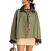 Lviefent Womens Contrast Collar Jacket Casual Button Down Long Sleeves Crop Trench Coat Outerwear with Pockets