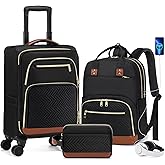 RAINSMORE Carry On Luggage 22x14x9 Airline Approved, 20 Inch Softside Suitcases with Wheels, 3 Piece Luggage Sets, Rolling Ca