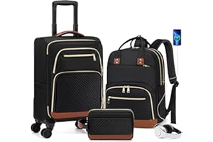 RAINSMORE Carry On Luggage 22x14x9 Airline Approved, 20 Inch Softside Suitcases with Wheels, 3 Piece Luggage Sets, Rolling Ca