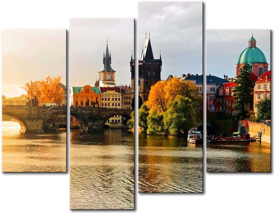 4 Panel Wall Art Painting Prague Characteristic Building Pictures Prints On Canvas City The Picture Decor Oil for Home Modern Decoration Print for Furniture