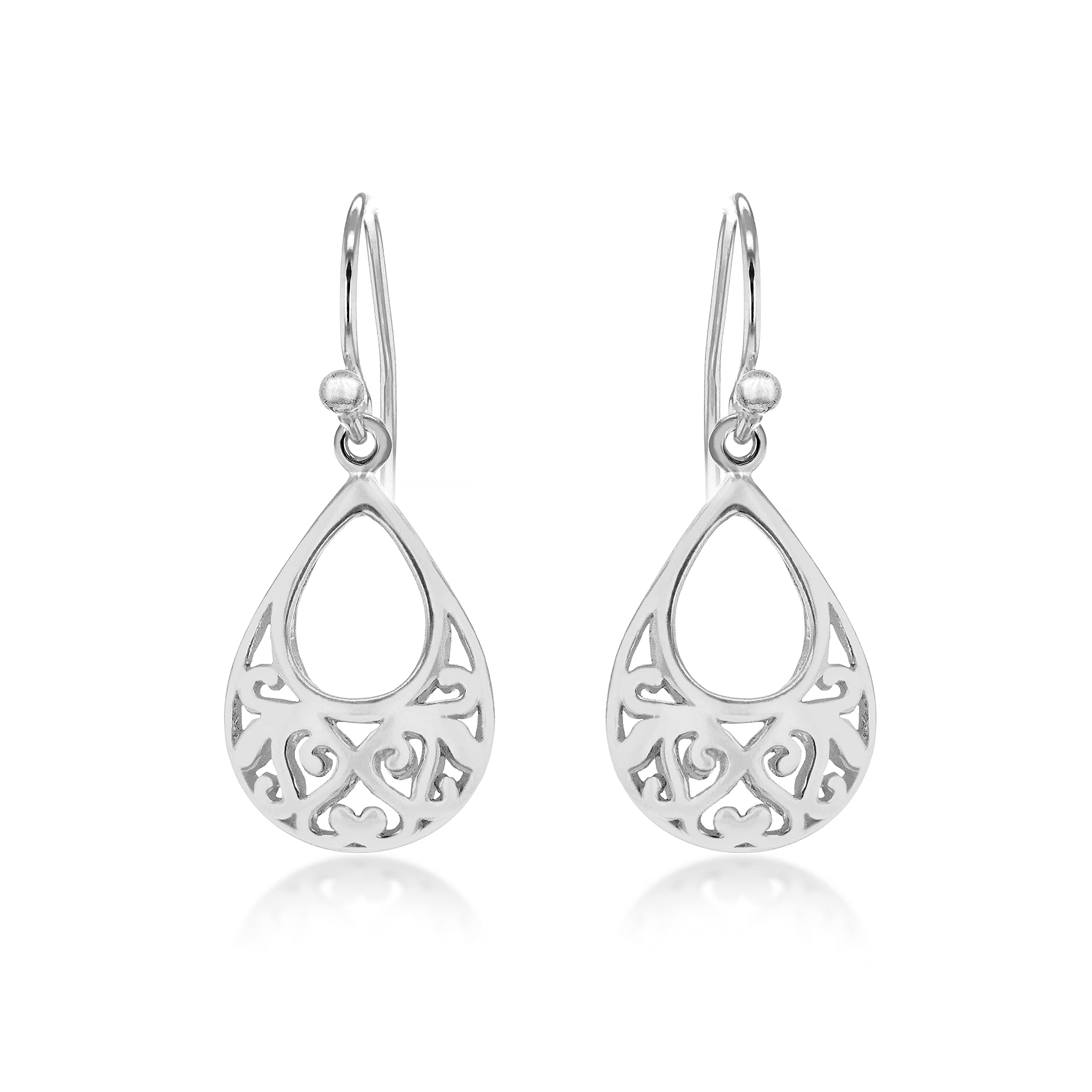 Tuscany Silver Women's Sterling Silver Open Filigree Drop Earrings - 12.5mm x 29.3mm