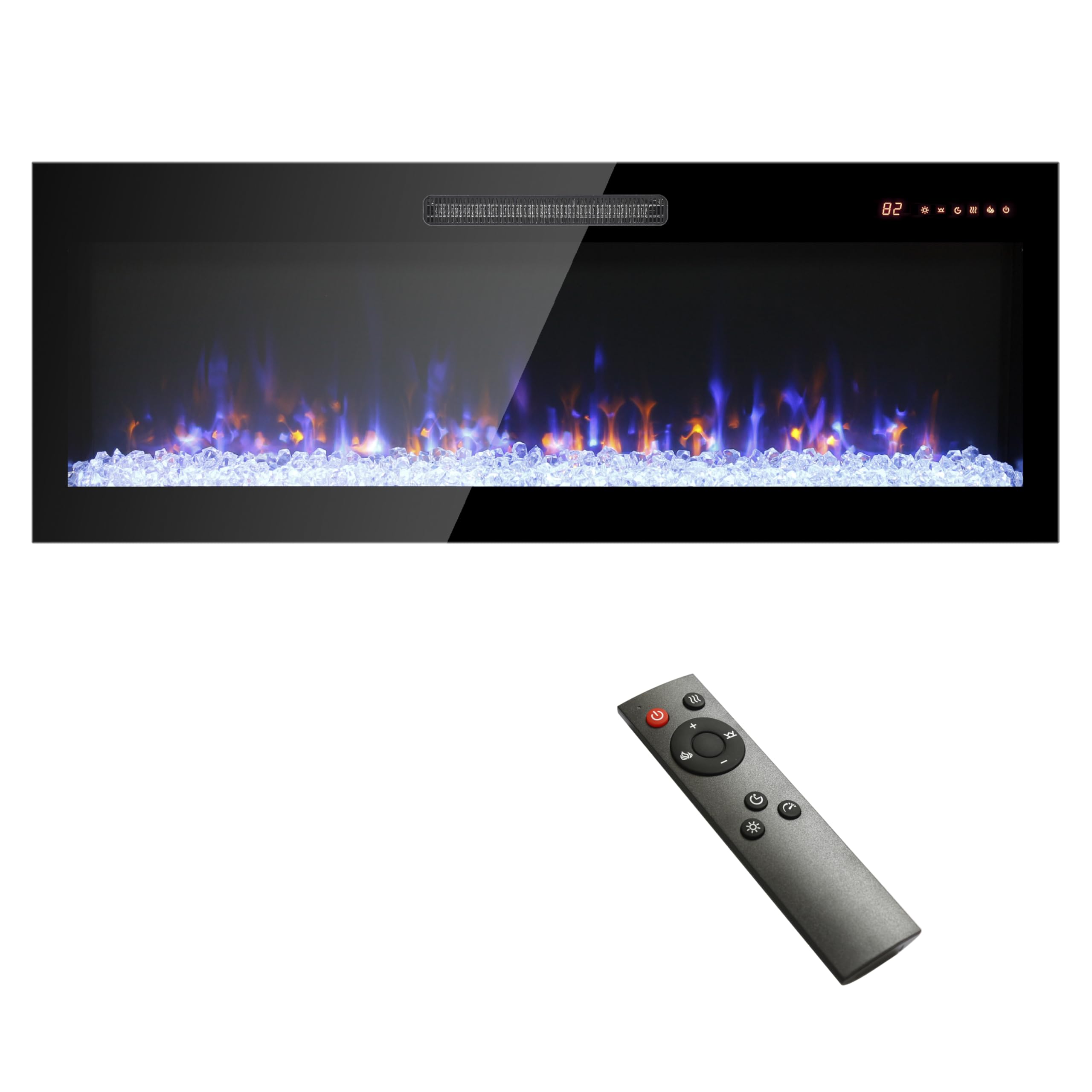 Photo 1 of 50 inch recessed Ultra Thin Tempered Glass Front Wall Mounted Electric Fireplace with Remote and Multi Color Flame emberbed, LED Light Heater