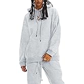 Flygo Womens Fleece 2 Piece Outfits Lounge Hoodie Sweatsuits Sets Oversized Sweatshirt Baggy Sweatpants Set W/Pockets