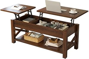 Rolanstar Coffee Table, 47.2" Lift Top with Hidden Compartment, 2 Way Lift Top Coffee Table with Open Shelf & X Wooded Support, Farmhouse Center Table for Living Room, Black