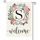 YeeCASE Monogram Letter Garden Flag Floral 12x18 Inch Double Sided for Outside Small Burlap Family Last Name Initial Yard Flag (S)