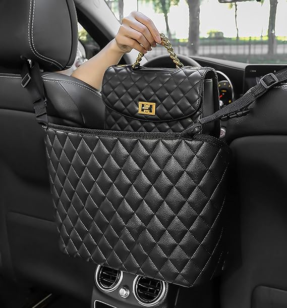 Valporia Purse Holder for Car, Black Car Net Pocket Handbag Holder for