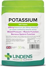 Lindens Potassium 200mg 500 Tabs with Vitamin C 50mg UK Made Vegan