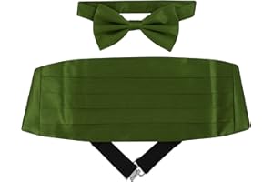 VESUVIO NAPOLI SILK Cumberbund & BowTie Solid OLIVE GREEN Color Men's Cummerbund Bow Tie Set