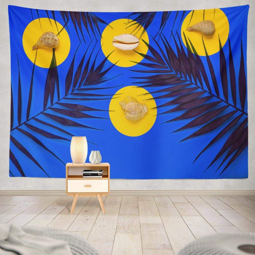 WAYATO Summer Psychedelic Wall Hanging Tapestry, 80X60 Inches Flat Traveler with Palm Leaf Seashells Travel Vacation Summer Wall Tapestry for Home Decorations Bedroom Dorm Decor