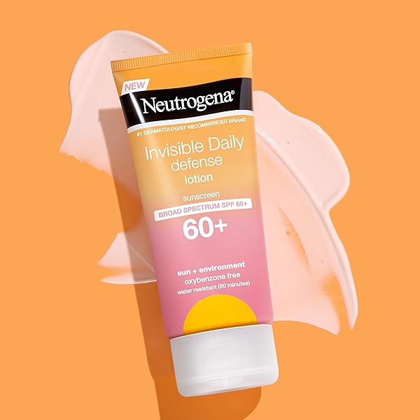 NEUTROGENA INVISIBLE DAILY DEFENSE SUNSCREEN LOTION, BROAD SPECTRUM SPF 60+, OXYBENZONE-FREE & WATER-RESISTANT, SUN & ENVIRONMENTAL AGGRESSOR PROTECTION, ANTIOXIDANT COMPLEX, 3.0 FL. OZ