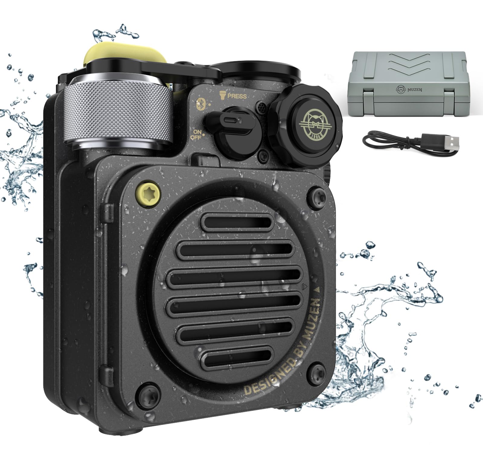 Photo 1 of Muzen Portable Bluetooth Speaker, Wild Mini Rugged Travel Outdoor Speaker, Wireless Waterproof IPX5, Crystal Clear Stereo Sound, Metal Wild Cool Look, for Adventure, Camping, Hiking