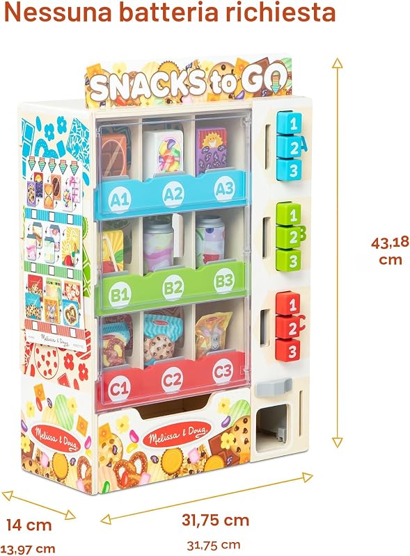Set Il Distributore Automatico delle Merende in Legno - Macchina con Snack Finti, Monete e Tessere, Gioco Educativo di Imitazione, Idea Regalo Creativa per Bambini e Bambine, 3+