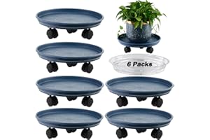 KVYUSFLOURISH 6 Packs 15” Extra-large Plant Caddy Plant Saucers on Wheels Rolling Plant Stands Heavy-duty Plant Dolly Plastic Planter Roller Base Pot Movers Outdoor Plant Tray Coaster, Clear Plant Saucers x 6