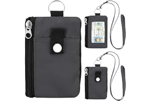 ZHOMA Minimalist Small Wallet for Men Women with 2 Zip Pockets, Multi Functional ID Case with Keychain and Card Holder, Coin Purse Badge Lanyard Pouch for Boys Girls Travel -Gray