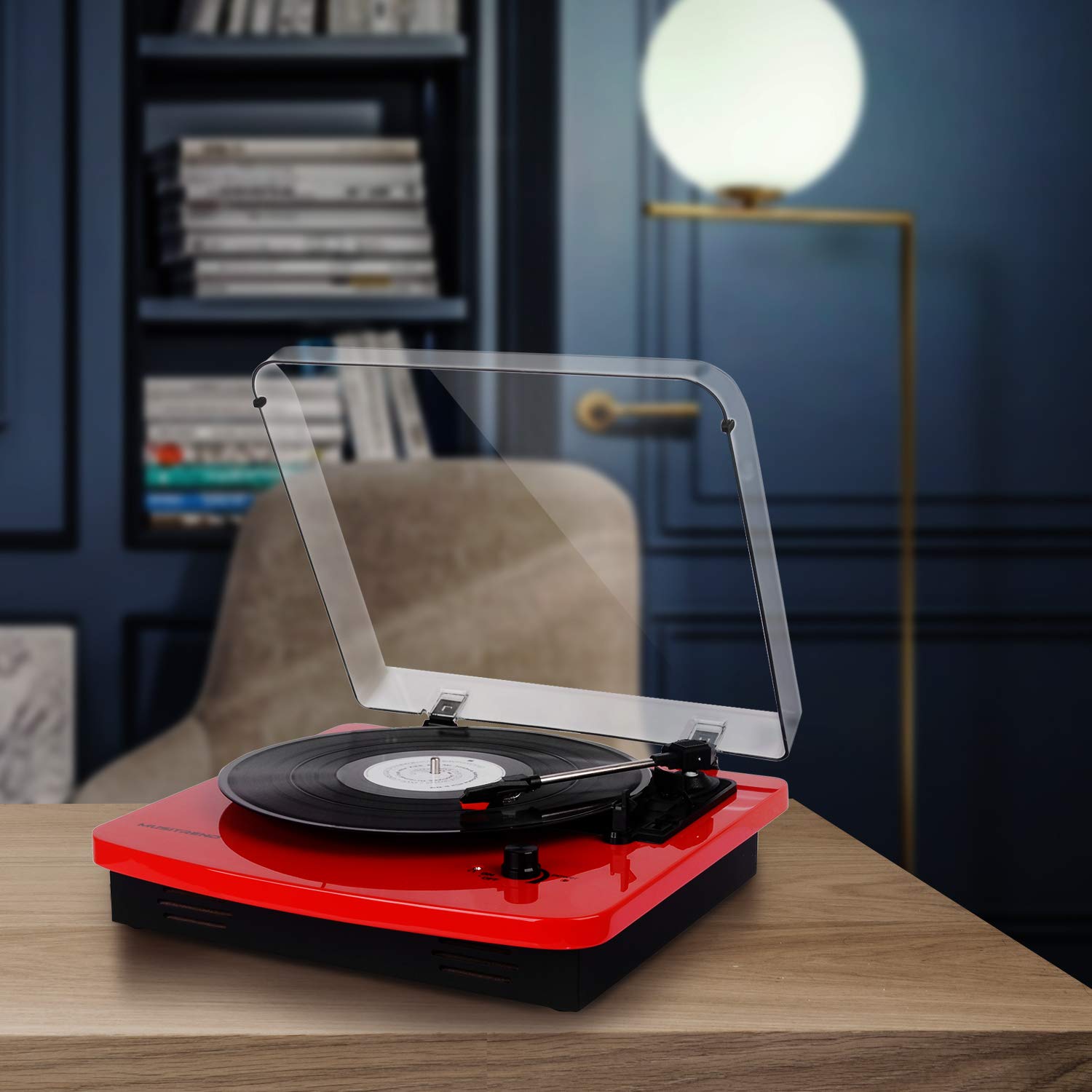 Musitrend LP 3-Speed Turntable with Built-in Stereo Speakers, Vintage Style Record Player Support Vinyl-to-MP3 Recording, RCA Output, Red …